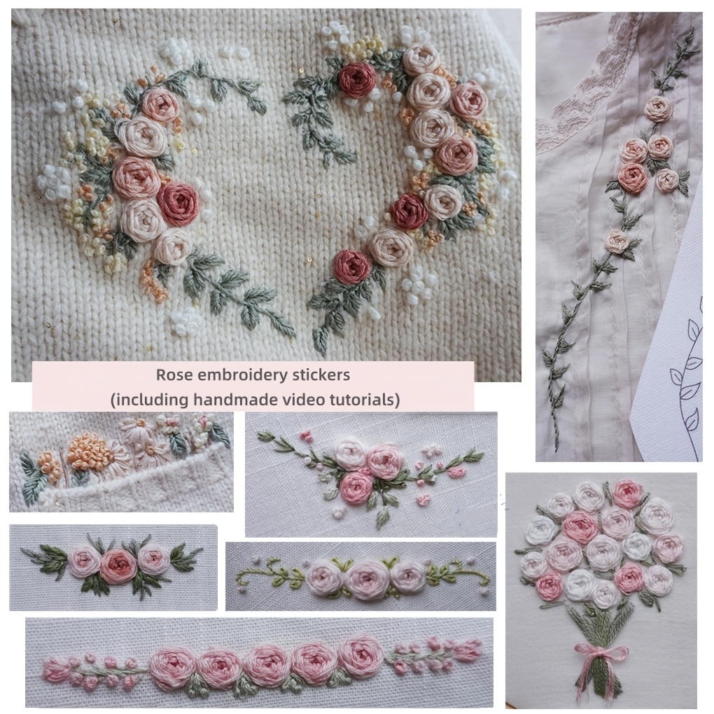 

9 Rose Embroidery Patterns, Holiday Handmade Material Kits, Which Used For Like Sweaters, T-shirts And Jeans.