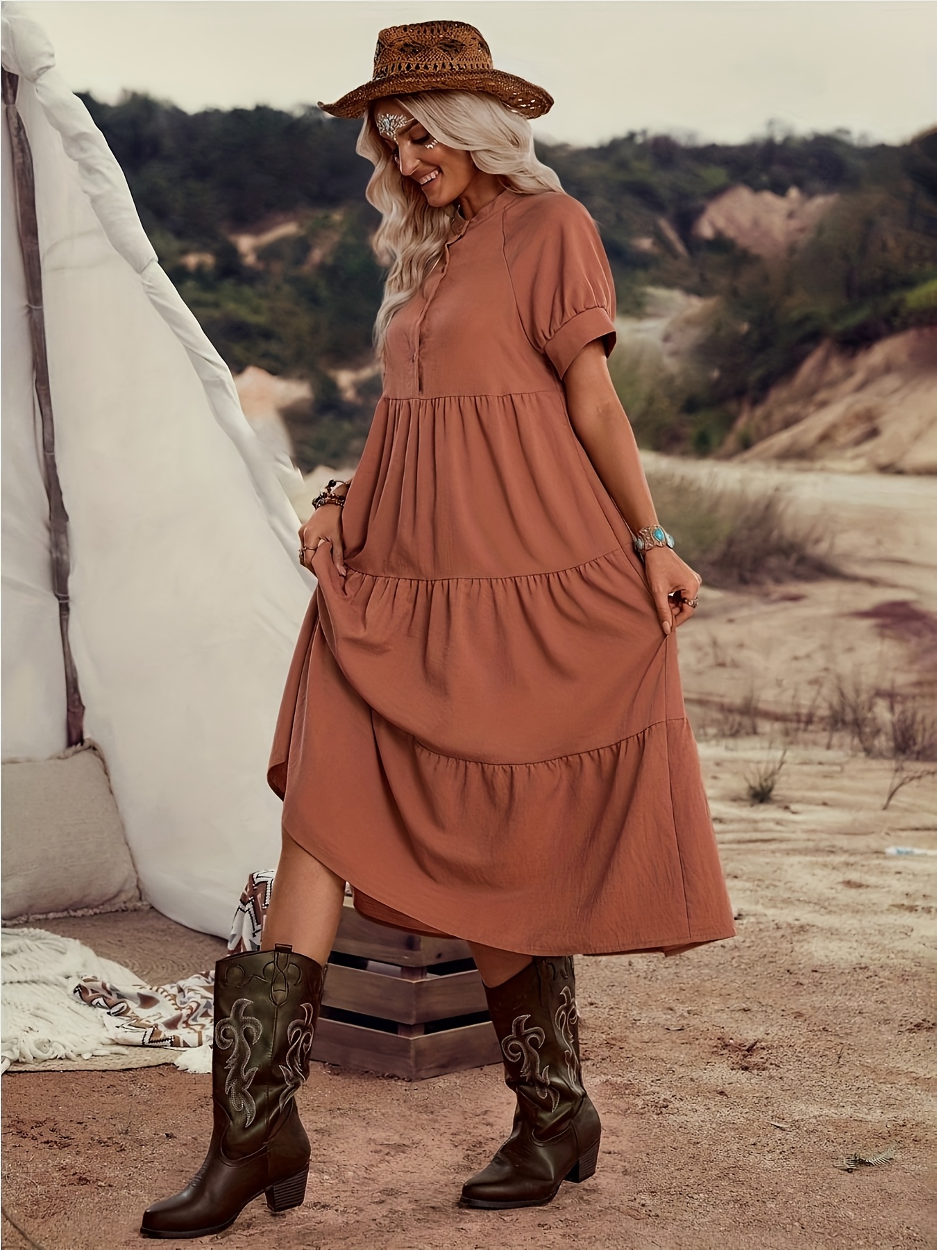 elegant summer dress with sleeves Elegant V-Neck Summer Dress Black / L main image 0