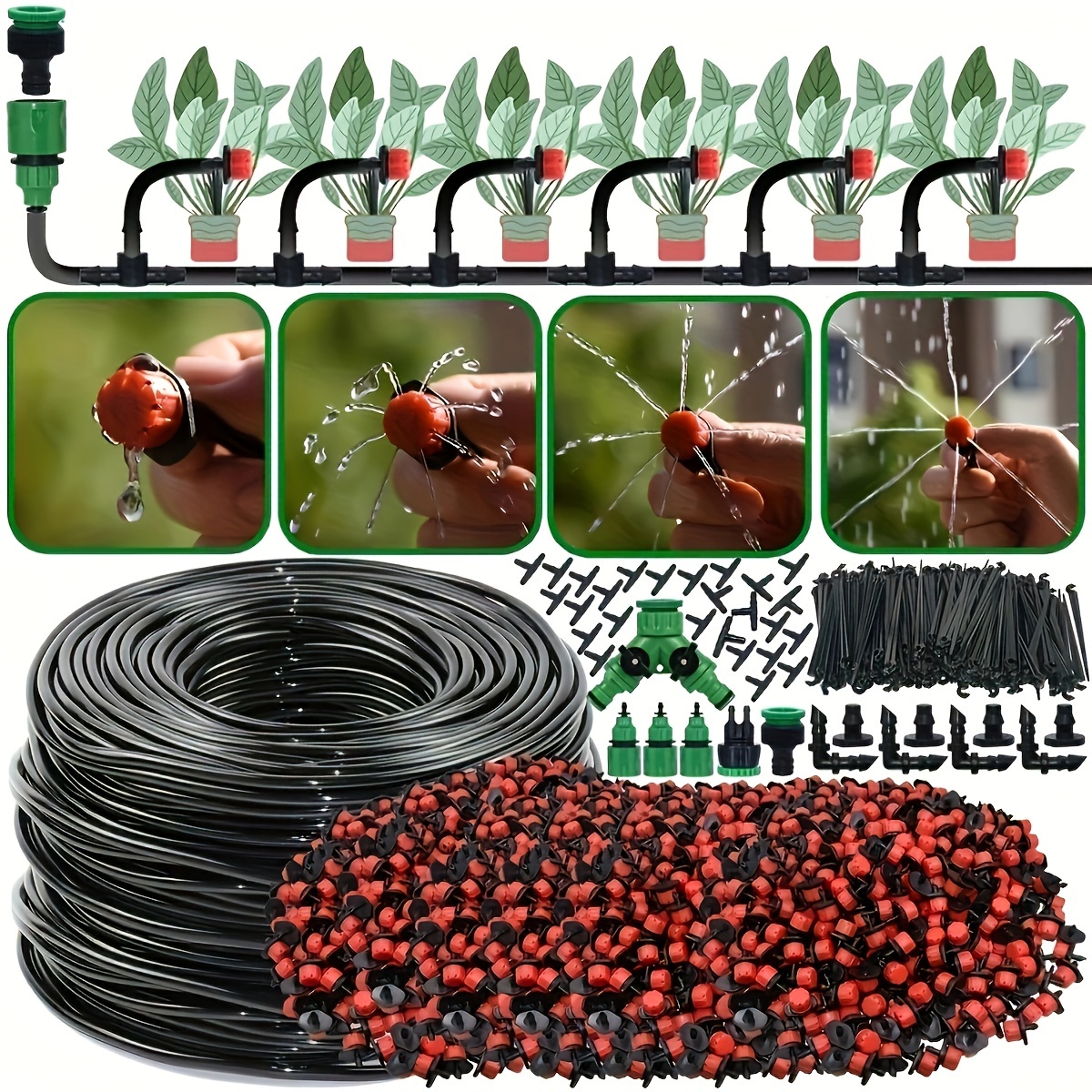 

1 Pack, 100ft/65ft/33ft Micro Drip Irrigation Kit, Diy Garden Automatic Watering System With Adjustable Drippers, Plastic 4/7'' Hose Set For Greenhouses Lawn Flower Bed Patio