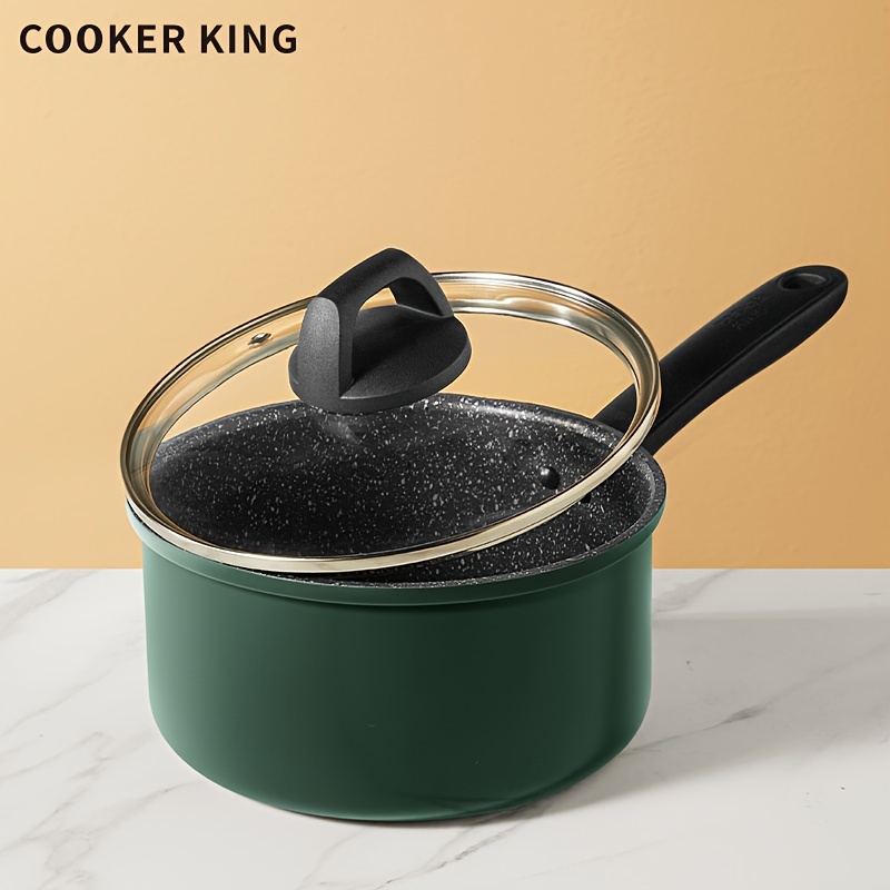 

Cooker King 1pc 18cm/7.08inch Nonstick Saucepan With Glass Lid, Aluminum Alloy, Free, Heat-resistant Handle, Induction Ready, Compatible With All Cooktops, Non-toxic Kitchen Cookware