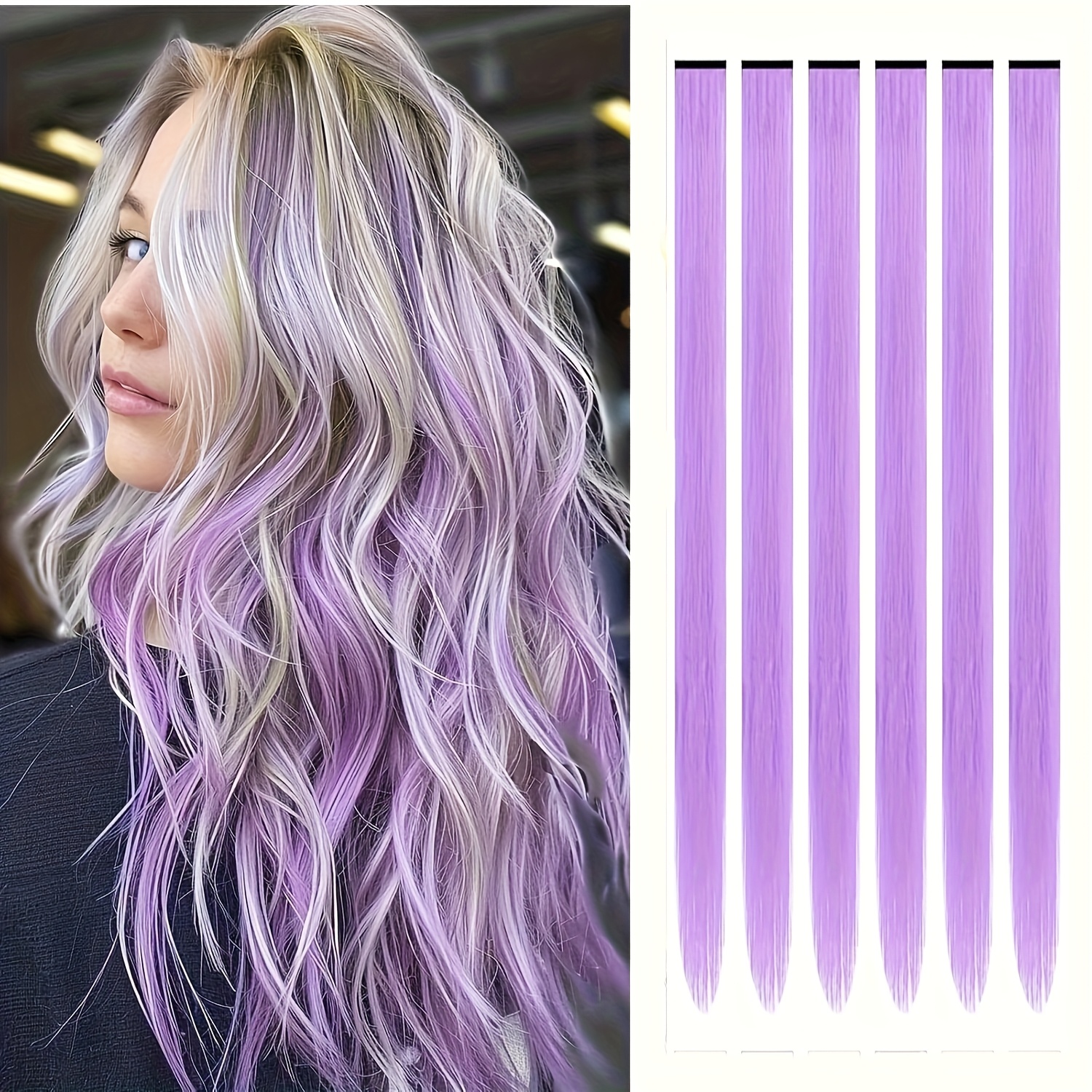 TEMU Extension per Capelli Colorati, Clip-in Lunghe Extension Sintetiche Dritte e Colorate per Feste, Extension Ombre per Donne, Regalo per Cosplay e