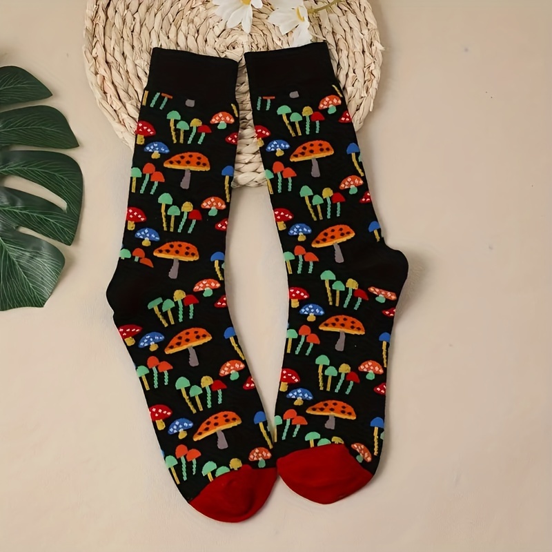 

Mushroom Print Socks, Unisex Trendy & Comfort Mid Tube Socks, Women's Stockings & Hosiery