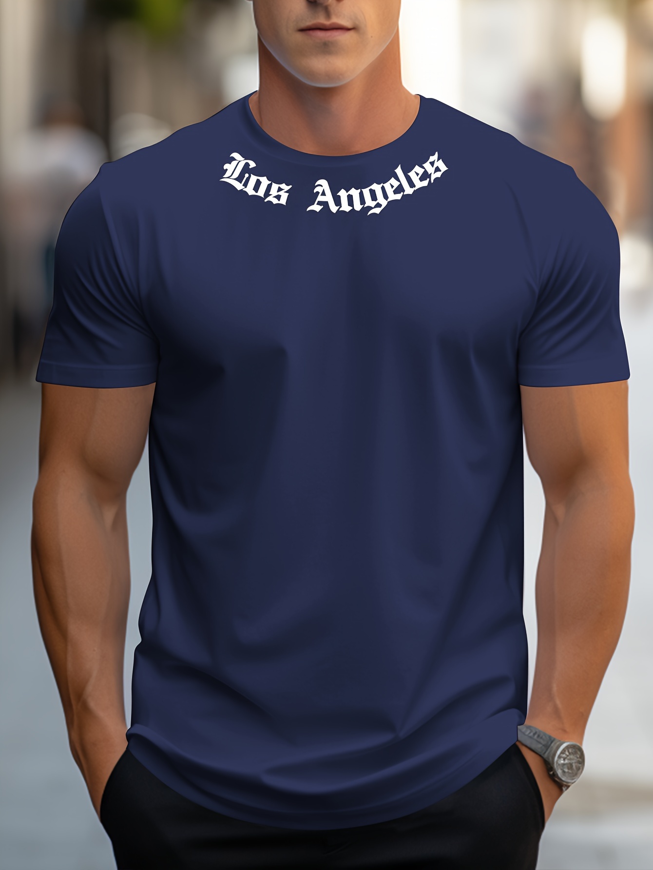 Los Angeles Graphic Print Men's Creative Top, Casual Short Sleeve Crew Neck T-shirt, Men's Clothing For Summer Outdoor