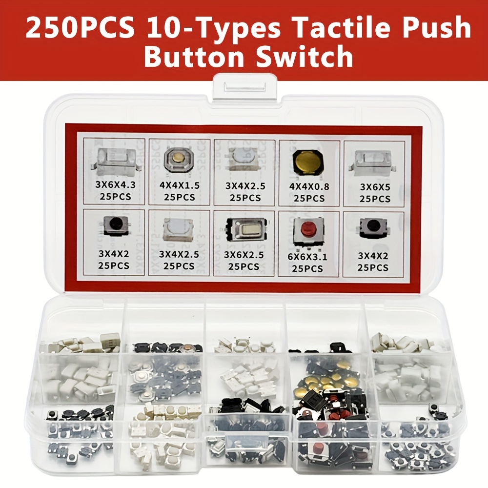 250Pcs 10 Types Tactile Push Switch – Car Keys Remote Button Microswitch, Waterproof & Durable
