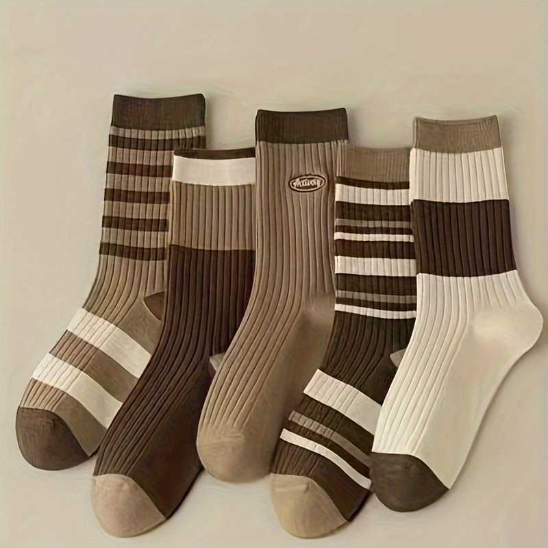 

5pcs Women's Striped Mid- - Polyester & ,