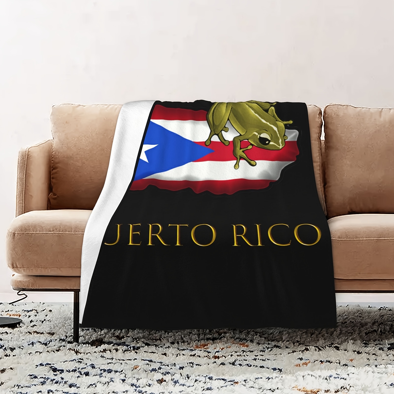 

Puerto Rico Flag & Coqui Frog Print Flannel Throw Blanket - Soft, Warm, And Versatile For All Seasons - Perfect Gift For Weddings, Birthdays, And Friends