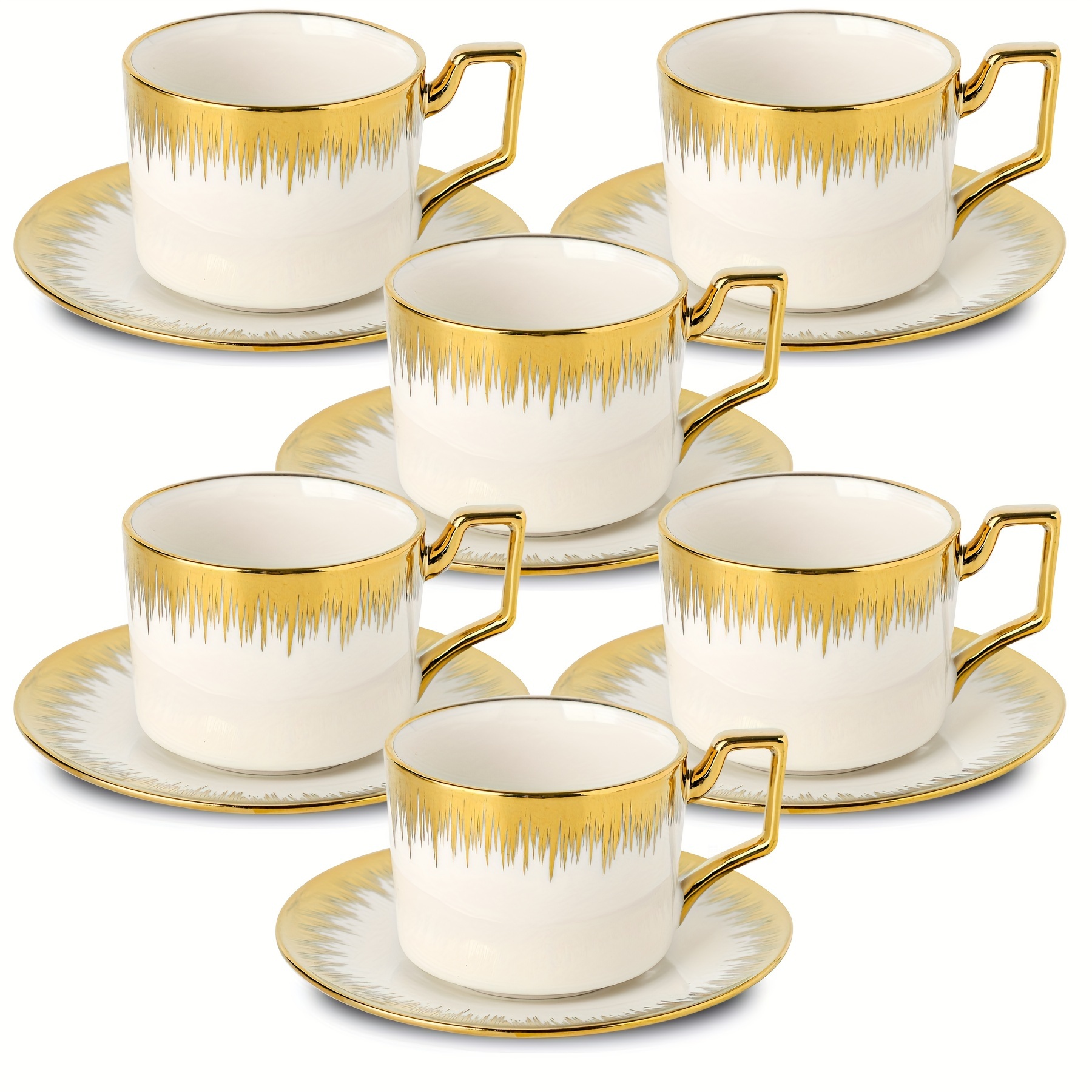 TEMU Cappuccino Cups With Saucers, 8.5 Oz Stackable Ceramic Coffee Cup And Saucer With Gold Trim, Turkish Coffee Cups Set For , Tea Cups Set Of 6