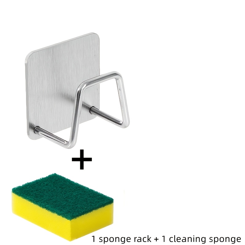 TEMU 2pcs (1pc Sponge Holder And 1pc Cleaning Sponge) No Drilling Required, Wall-mounted Design, With Double Hooks. Perfect For Sponges And Small