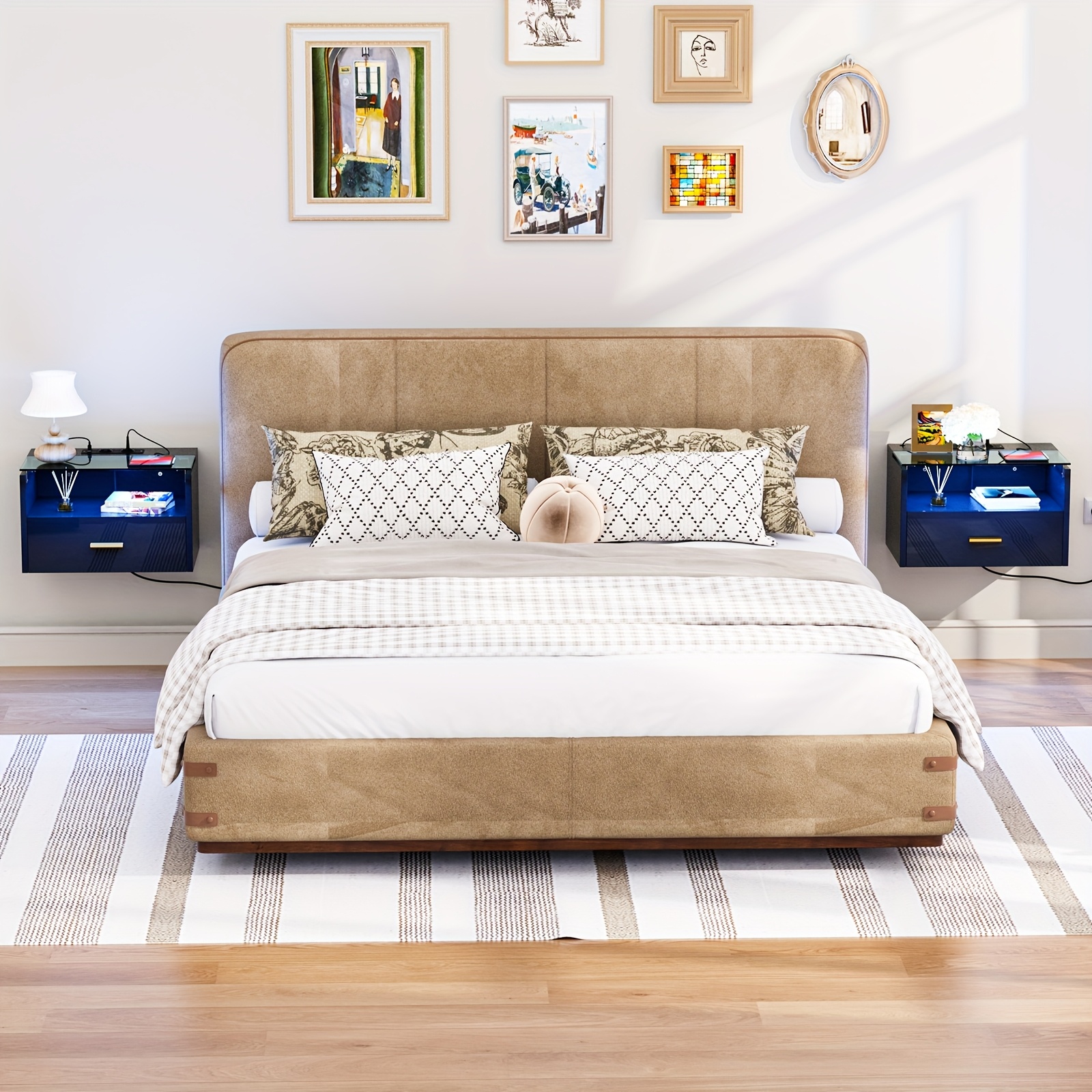 set due comodini sospesi comodini parete letto Temu Italy