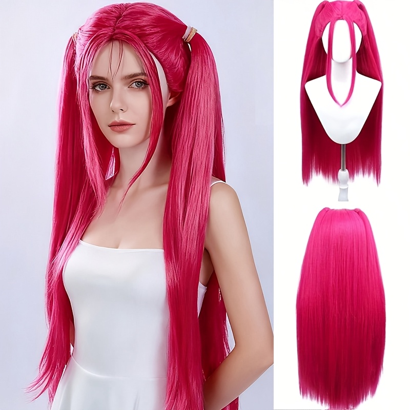 Image of 40-inch Long Rose Red Straight Wig, Cosplay Wig, Women's Wig, Girl Group Cosplay Wig, Style, Perfect For Carnival Costume Matching