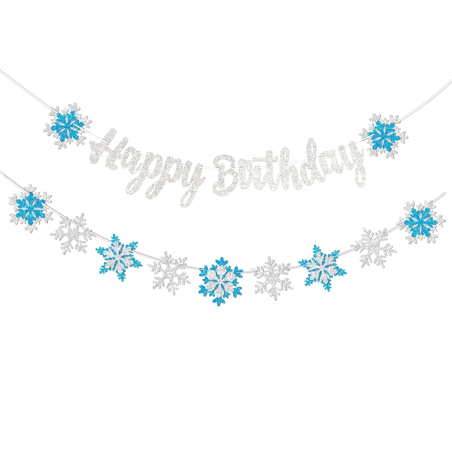 TEMU Snowflake Birthday Decorations Banner Snow Winter Glitter White And Blue Snowflake Happy Banners For Winter Wonderland Party Christmas Birthday