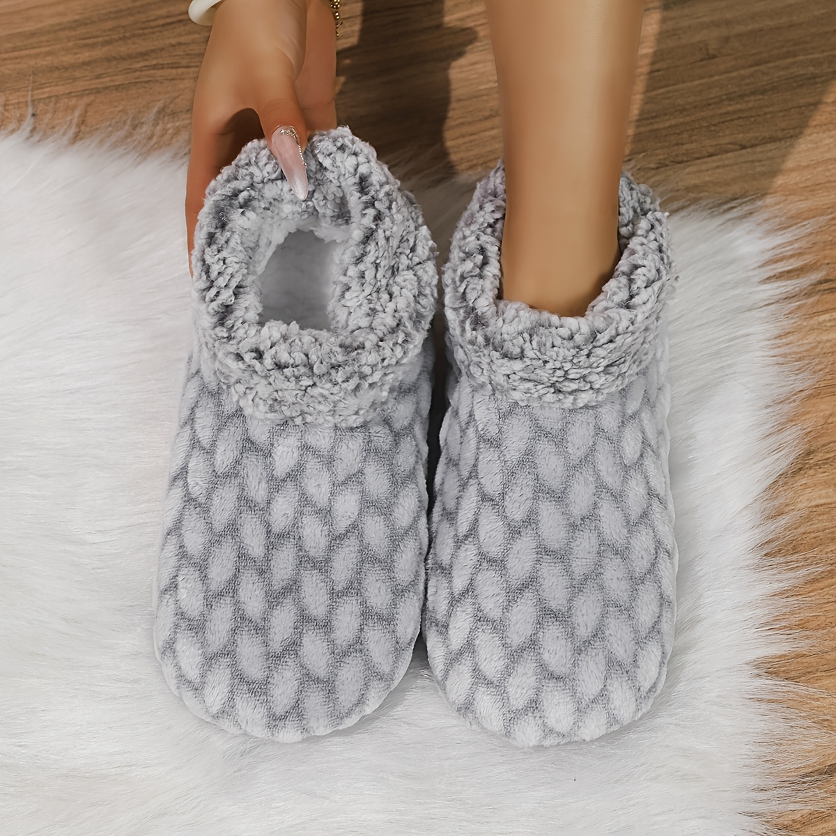 Image of Women's Comfortable Indoor Ankle Boot - Black Soft Sole With Wheat Pattern, Warm Lining, Quiet Outsole, Shoes, Women Shoes