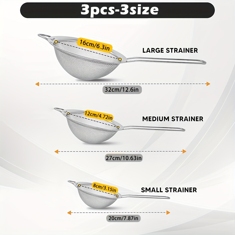 3pcs Stainless Steel Mesh Sieve, Multifunctional Kitchen Strainer