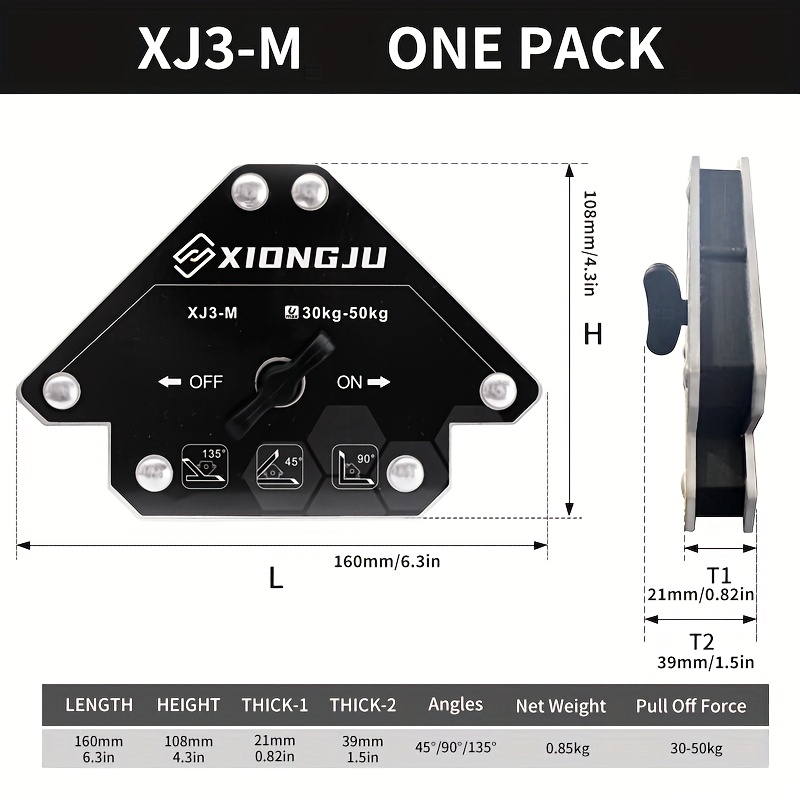 TEMU 1개 Xiong Ju 온/오프 원 버튼 자기 디가우스 화살표 용접 홀더 55lb 110lb 용접 자석 용접 위치 결정기