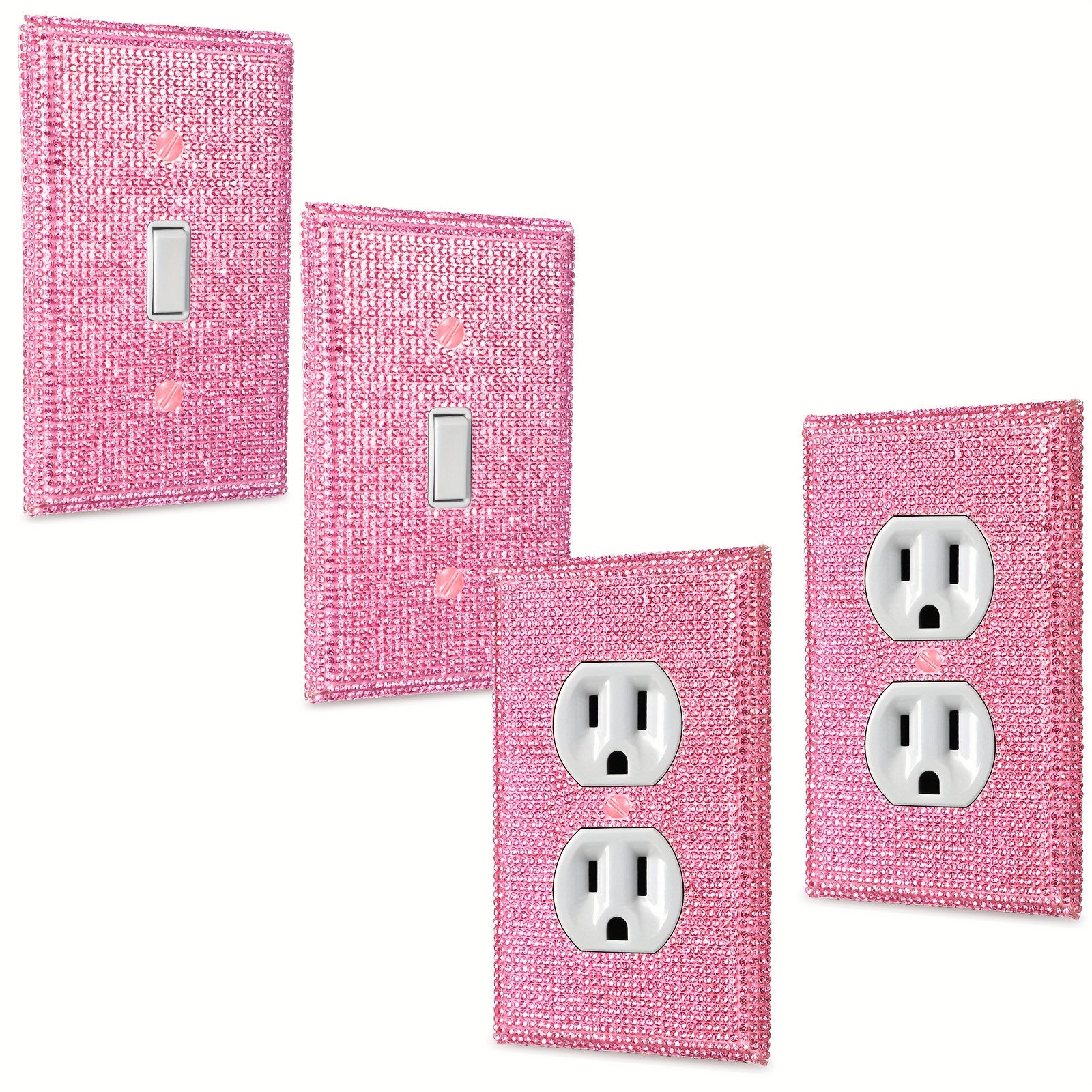 TEMU 4pcs Light Shiny Rhinestones Cover Bling Switch Wall Plate Decorative Includes 2 Duplex Light Plate Switch 2 Single Toggle Socket Outlet Cover 4.5 X 2.8