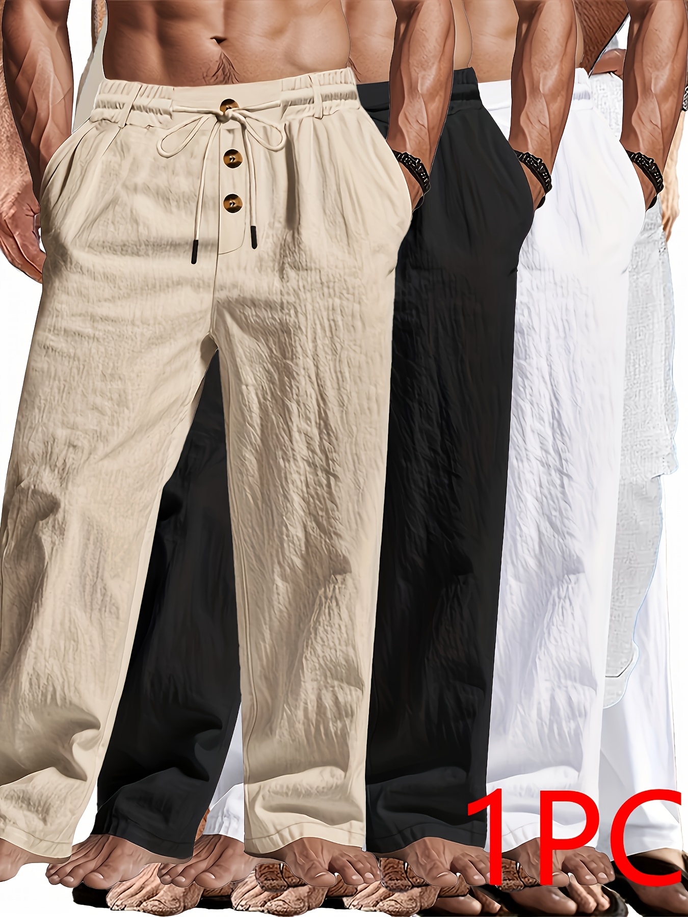 mens breathable linen casual pants relaxed fit solid black comfortable youth casual wear ideal for   or outdoor activities