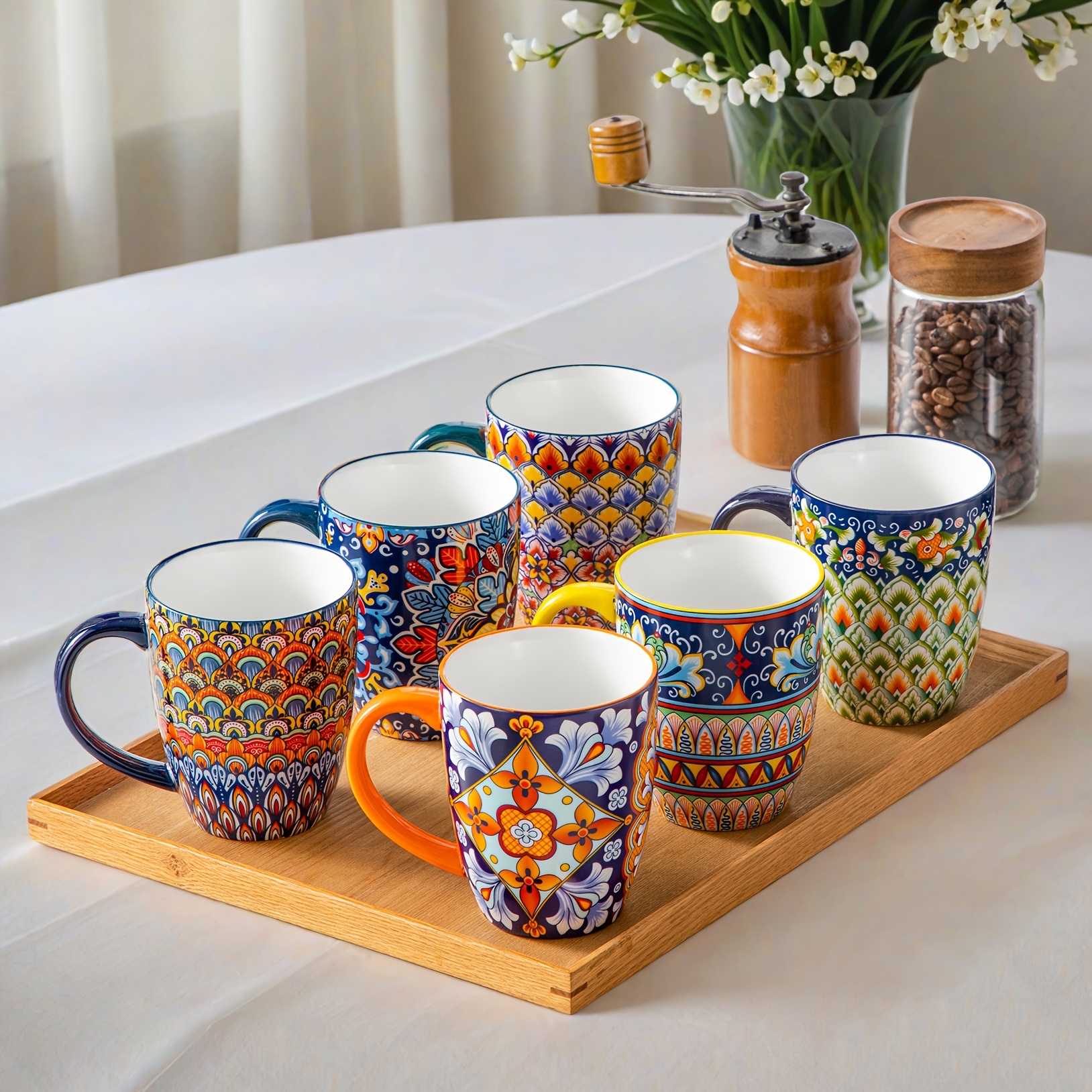 420ml large coffee mugs set 6 14 oz porcelain coffee cups - Temu United  Kingdom