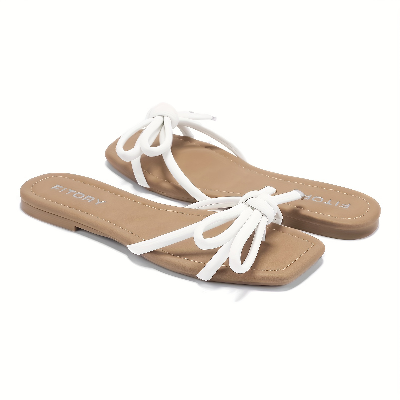 

Women's Flat Sandals Square Open Toe Thong With Cute Knot For Summer