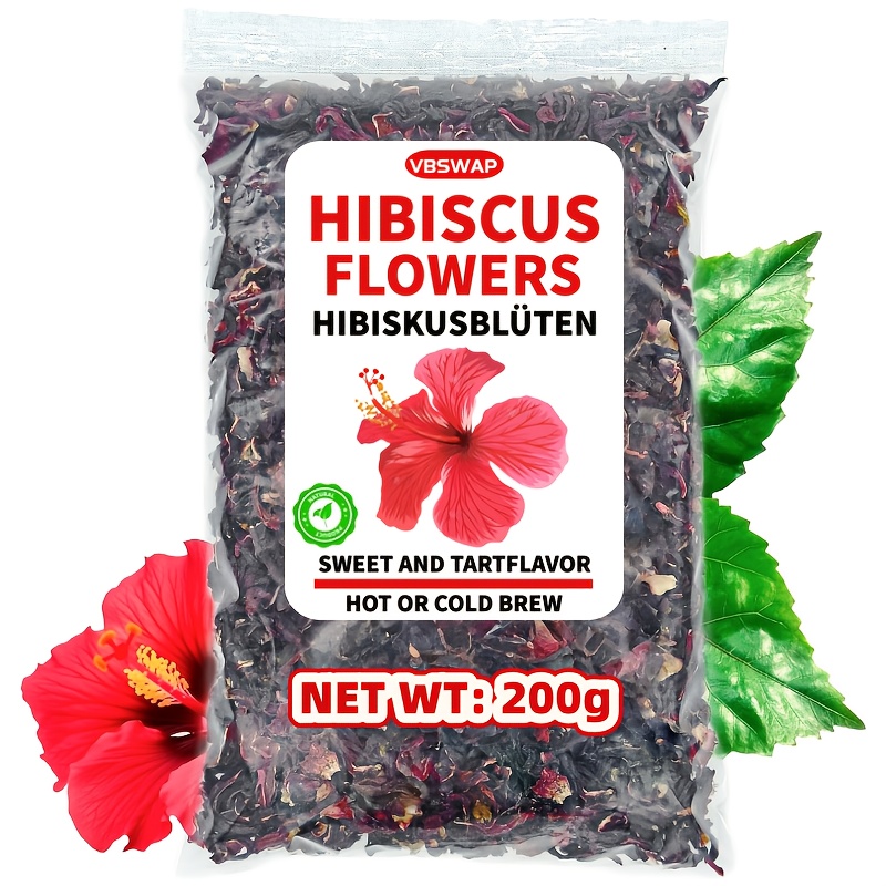 Image of Hibiscus Flowers Whole Dried 200g | Slightly Sour Fruity Taste | Consumable Hibiscus Flower | Sweet Aromatic Hibiscus Tea | Ideal For Salads, Desserts, Cakes, Joguhrts