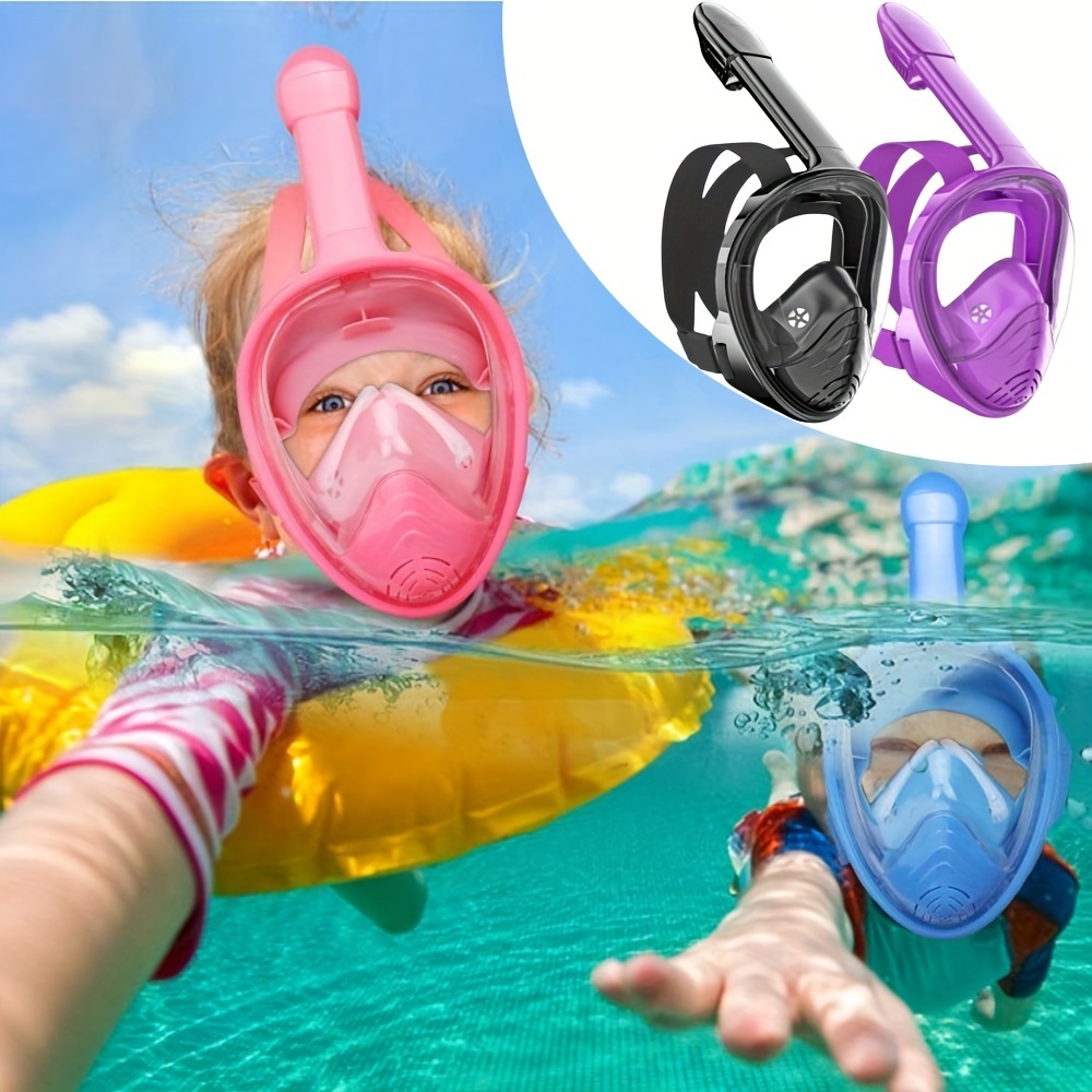 

1pc Swimming Full Face Snorkeling Mask, Anti-fog Diving Mask With Breathing Tube, Suitable For Water Sports