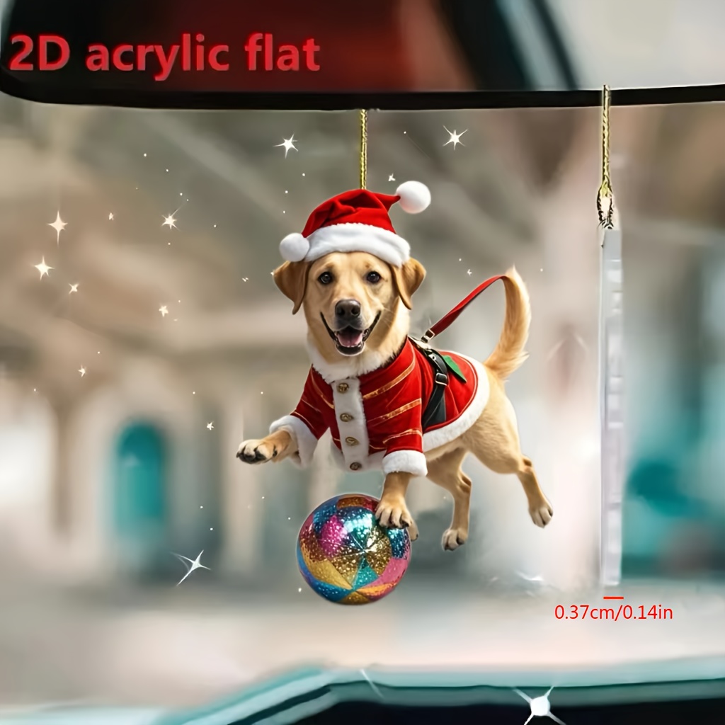 

1pc Christmas Themed Delightful Labrador Retriever Acrylic Decorative Hanging Ornament - Versatile Mount, Multipurpose Festive Decoration For Car Mirror, Bag, Keychain Accessory