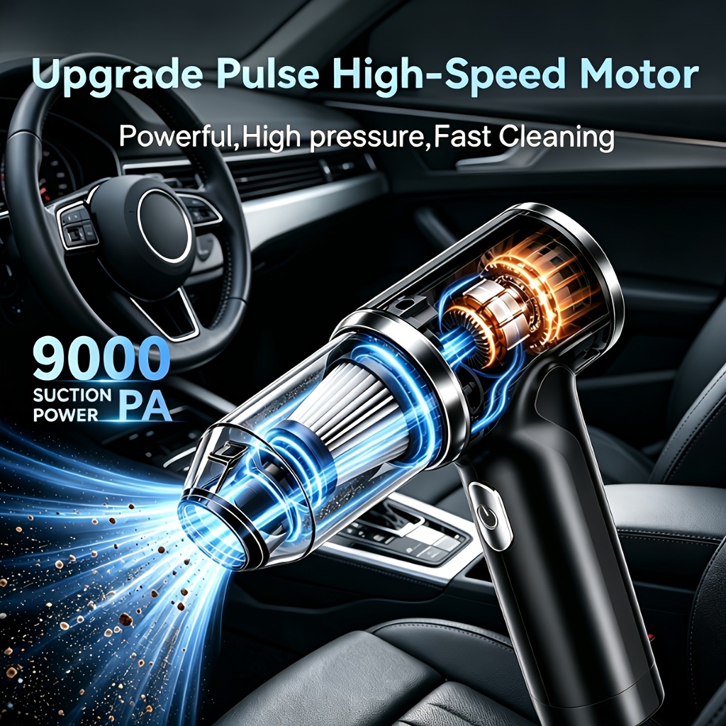 TEMU Aspirateur de voiture 9000pa - Haute efficacité, aspirateur à main fil portable, aspirateur puissant, nettoyage rapide, avec fonctions soufflage