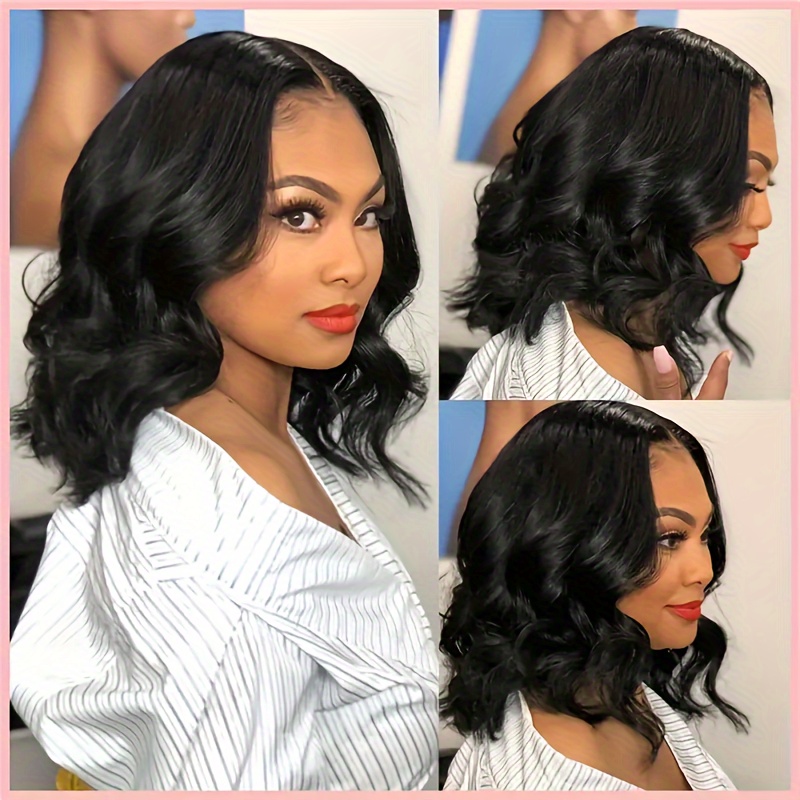 short bob wigs body wave lace wig human hair 180 density 4x4  display picture 3