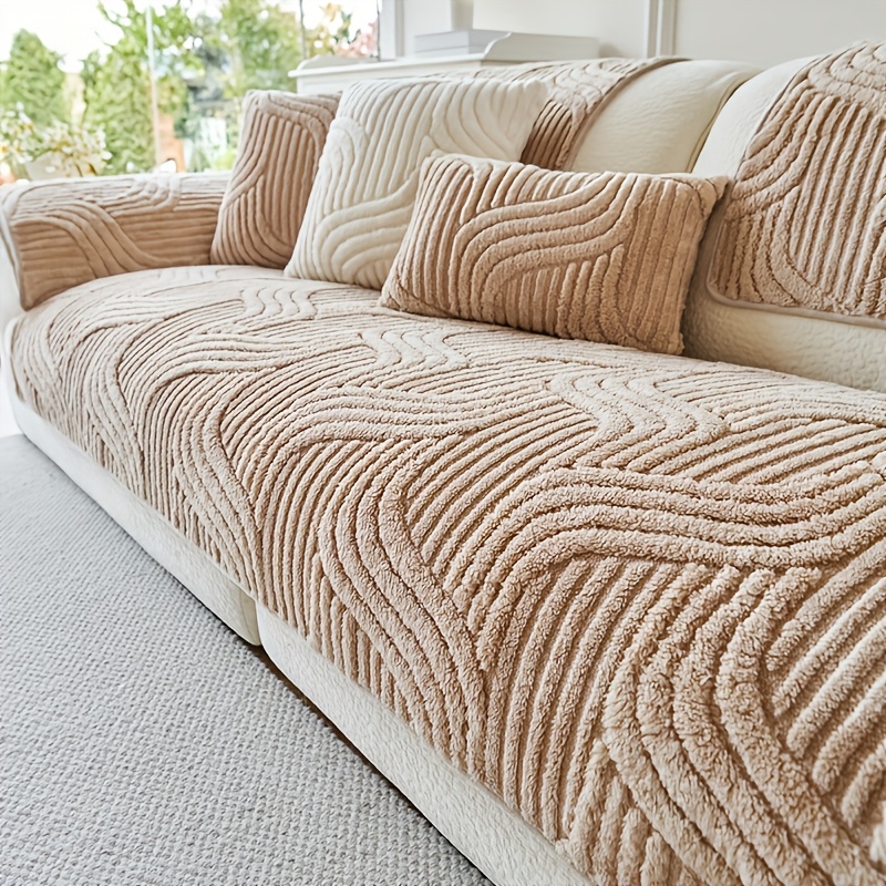 plush non slip sofa cover   pet friendly breathable home decor for living room bedroom office machine washable polyester solid color 250 300 gsm