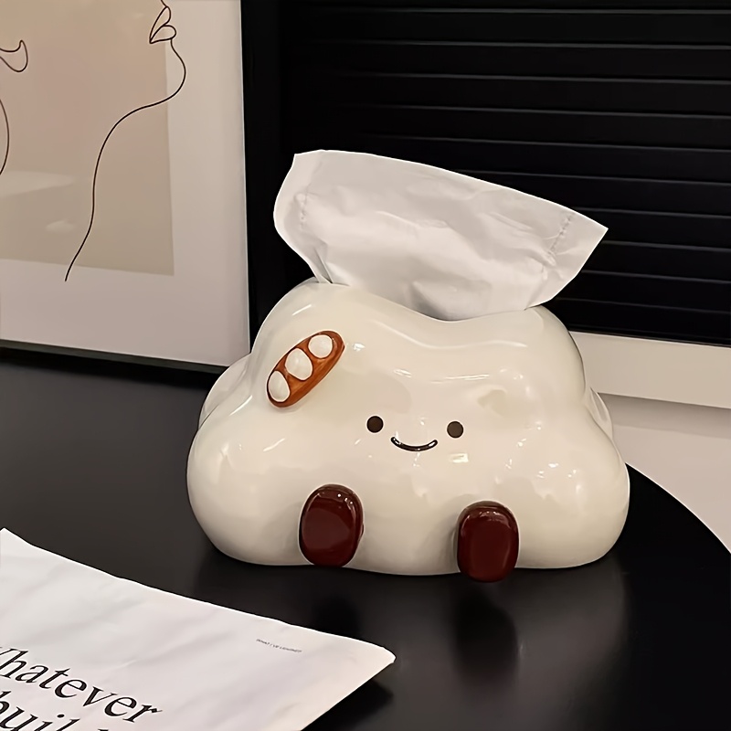 1pc cute cartoon cloud ceramic tissue box cream style   desktop tissue box light luxury high end tissue storage suitable for home decoration living room bedroom tissue storage desktop ornament bathroom tissue box gift Product details 1