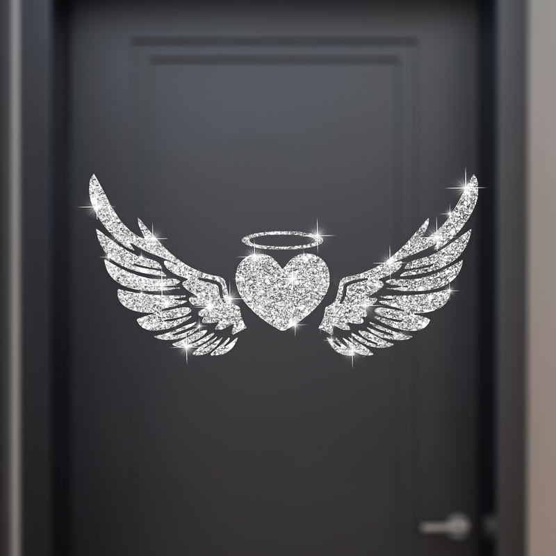 Image of Shimmering Heart Wing Wall Decals, Perfect For Decorating Bedroom Doors, Living Rooms, Glass Windows, And More. Easy To Apply, Waterproof