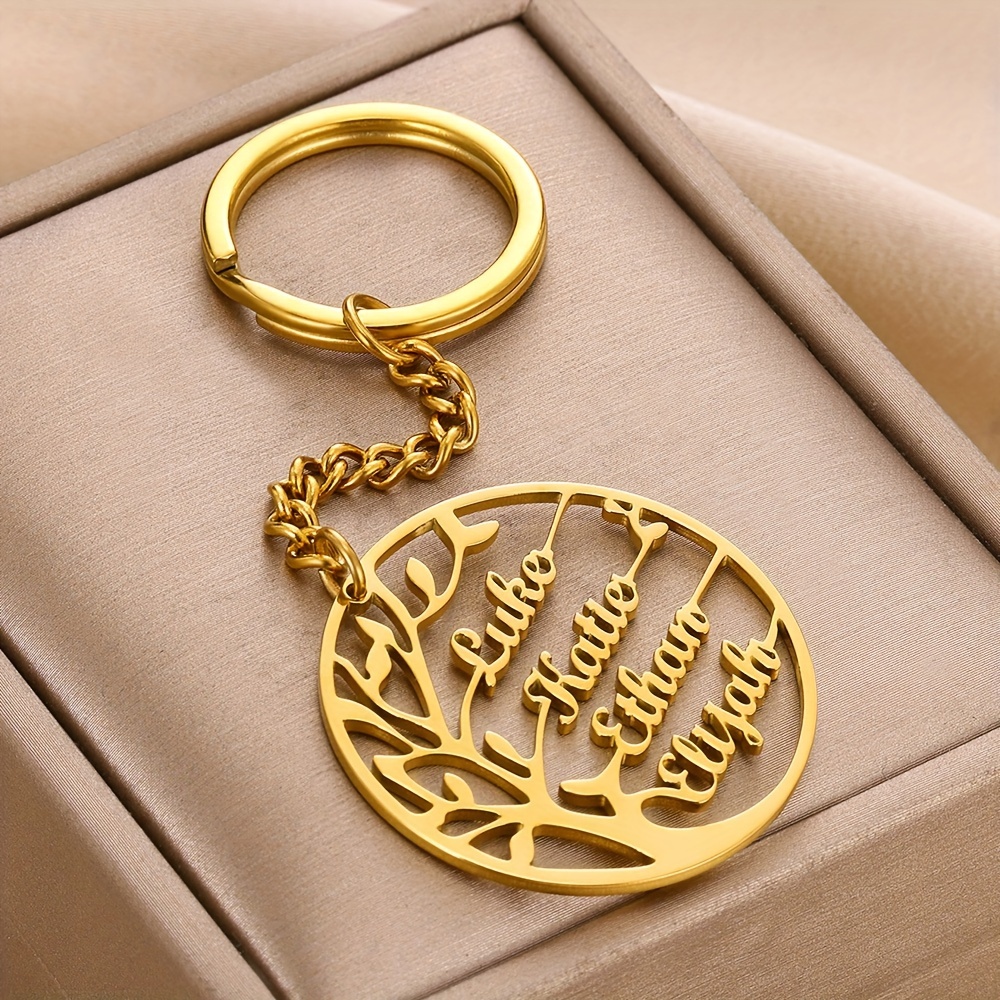 

Personalized Family Tree Keychain - Custom Names Engraved, 18k Gold Plated Stainless Steel, Perfect Mother's Day Gift