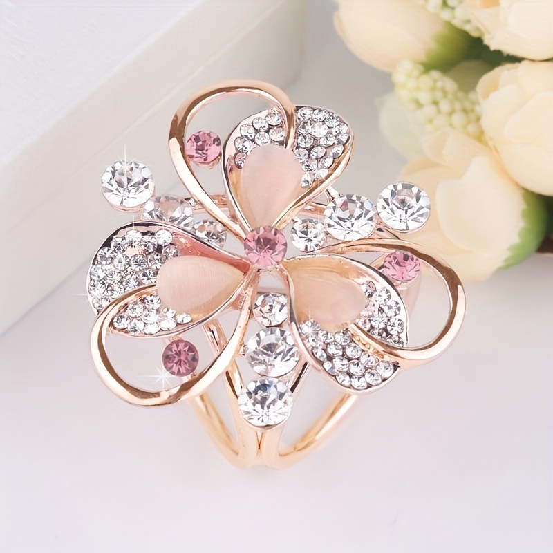 Elegant Rhinestone Three-ring Scarf Clip - Women's Multifunctional Alloy Metal Accessory For Casual