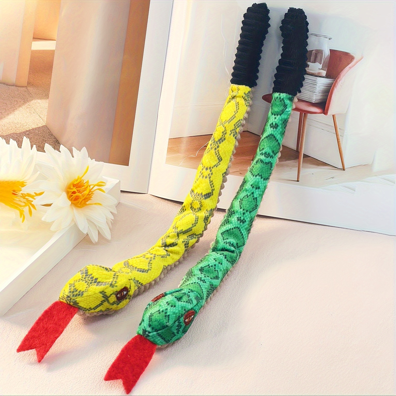 

1pc Interactive Dog & Cat Toy Snakes, 16.3 Inches, Durable Polyester Blend, Squeaky Chew Toy For Boredom Relief, Accessory For All Breed Sizes, For Pet Use Only