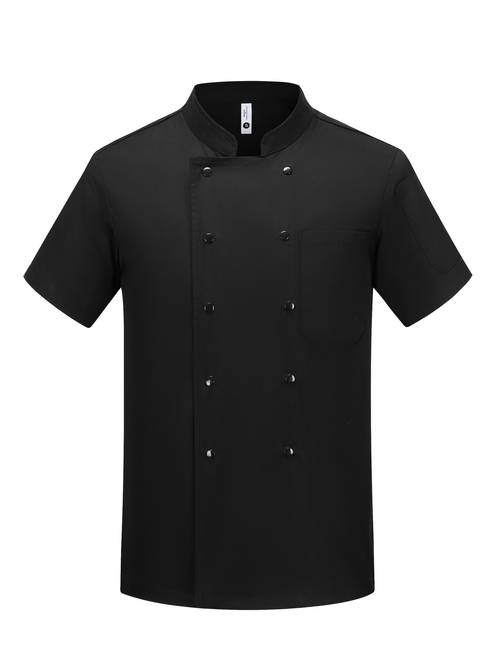 mens short sleeve double breasted chefs work uniform black and white summer breathable top for restaurant canteen catering and hotel kitchens