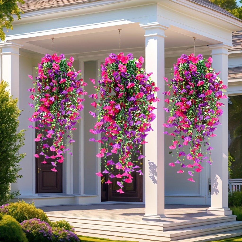 2pcs hanging flowers mixed fabric   and eucalyptus leaves uv resistant realistic artificial plants suitable for outdoor home office garden decoration ideal for thanksgiving christmas halloween valentines day and mothers day