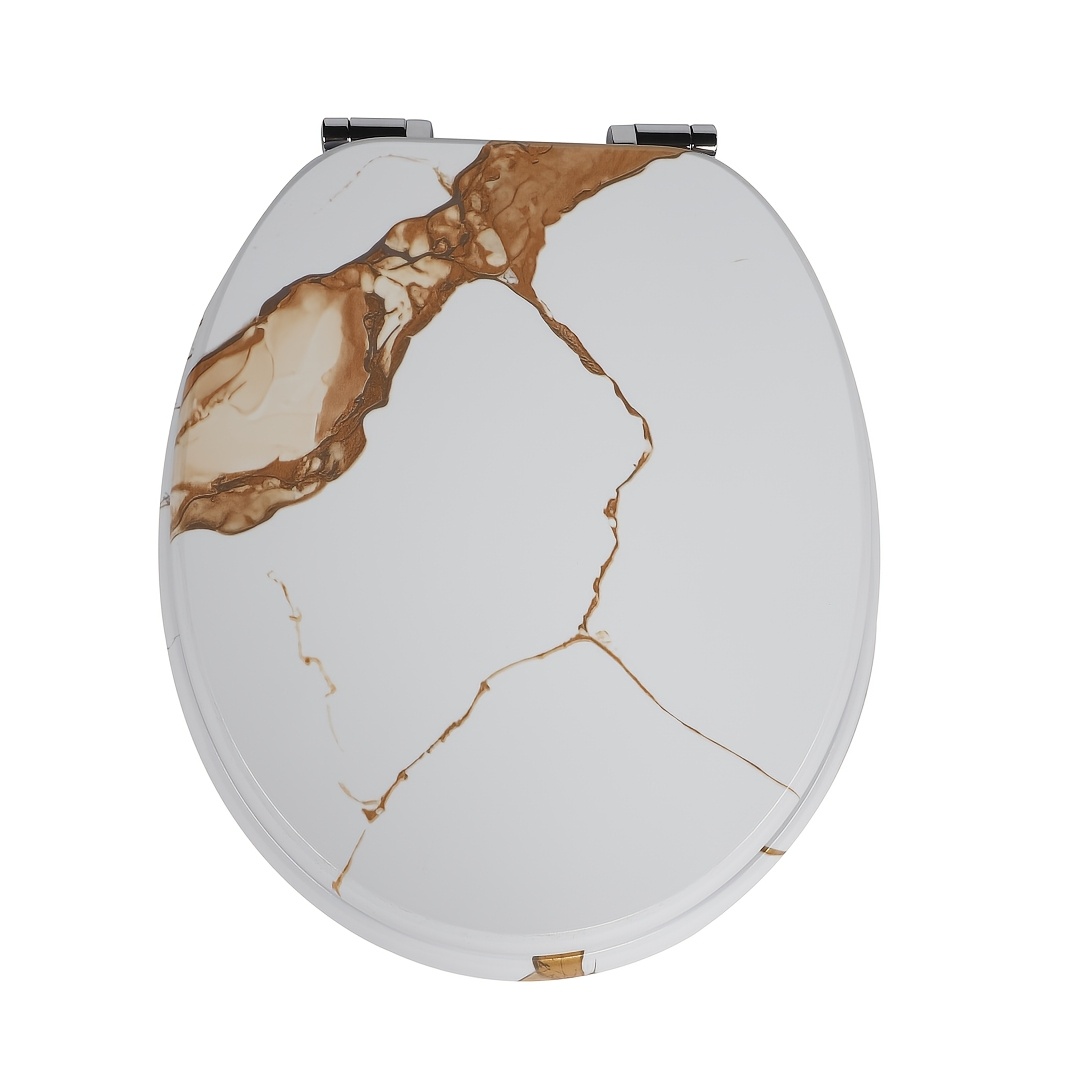 Image of Sainos Mdf Toilet Seat, Soft Close Mechanism Toilet Lid, O-shaped Toilet Seat, Adjustable Alloy Hinges Prevent Rusting, 180kg Load Capacity