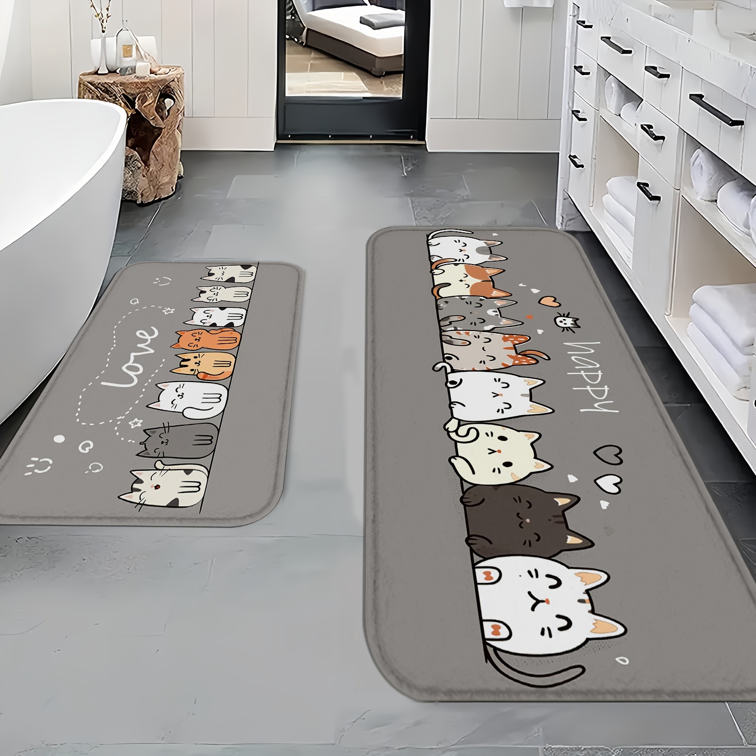 

Adorable Cat Pattern Non-slip Area Rug - Absorbent, Machine Washable Floor Mat For Living Room, Bedroom, Bathroom Entrance - Cozy Gray Decor Carpet For Winter & Christmas, 1.2cm, Premium, Door Mat