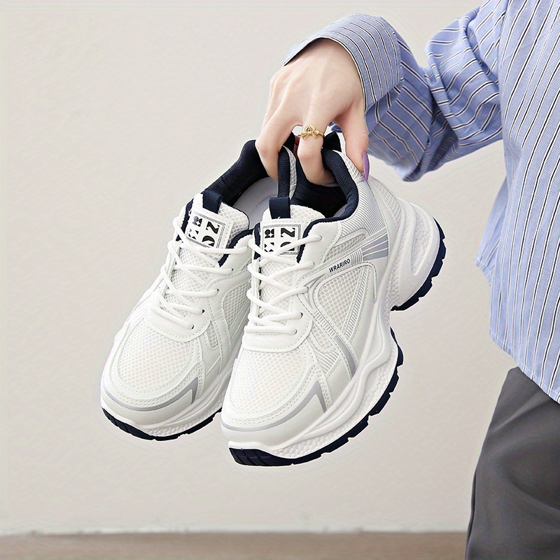 womens breathable mesh sneakers white navy blue low top lace