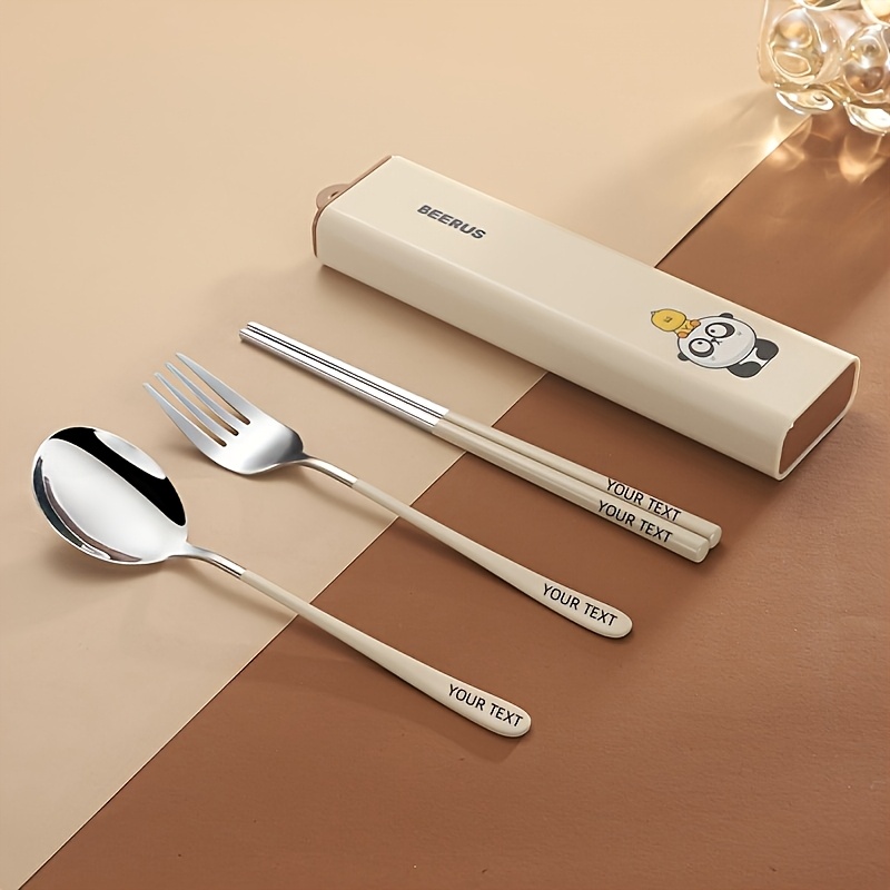 customizable stainless steel cutlery box with handle personalized text   forks spoons chopsticks cute storage box ideal for picnics parties travel outdoor dining   customizable design durable construction Product details 4