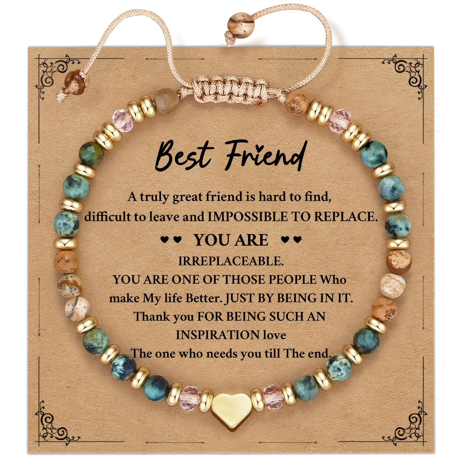 TEMU Bracelet cœur en de 4 mm pour meilleure , cadeau d', représentative, turquoise africaine, bracelet et de protection. Parfait pour et les sœurs :