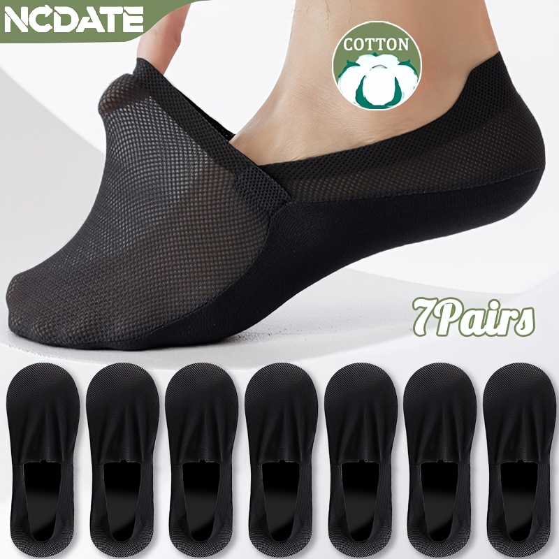 Image of 7 Pairs Of Ncdate Brand Men'-comfortable High-quality Invisible Socks - Lightweight, Breathable Mesh Fabric, Soft With Good Elasticity, Bottom For Sweat Absorption, Sweat-resistant