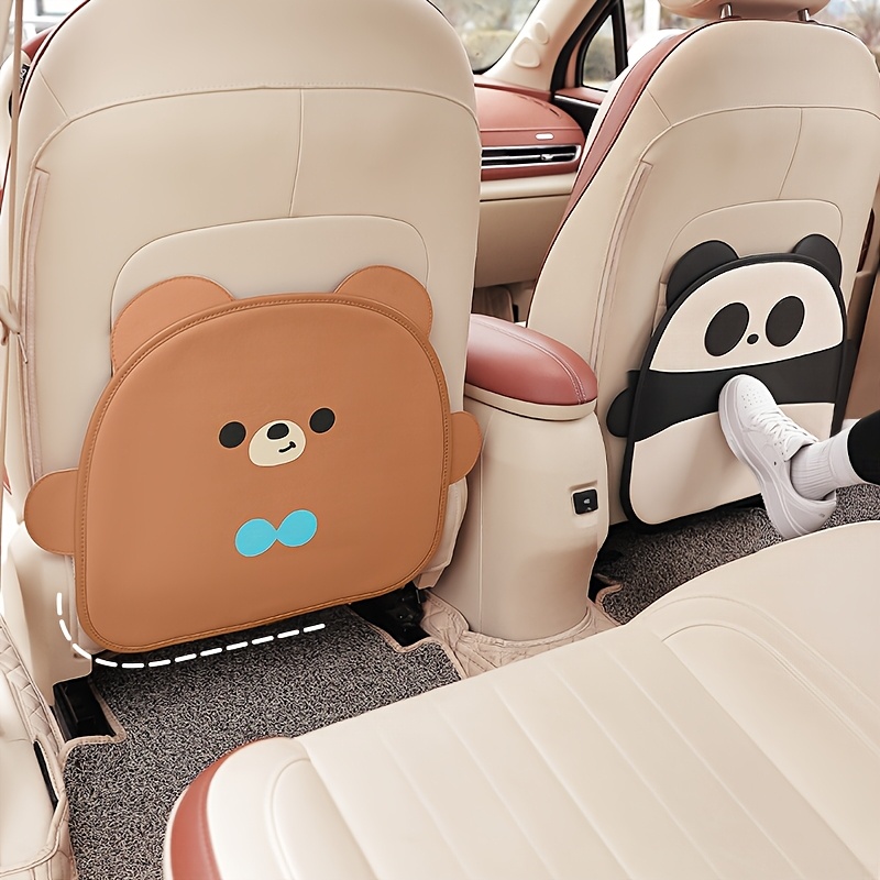 TEMU 1pc Of Faux Leather Cute Bear Car Kick Mat, Multifunctional Car Seat Back Protector, Dirt-resistant And Easy To Clean, And Suitable For Most Vehicles, Cartoon Car Decoration