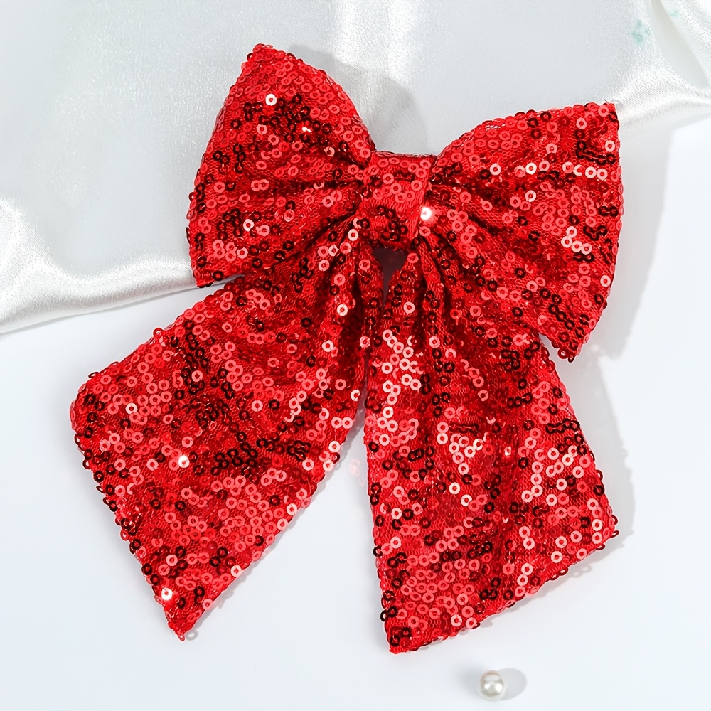 TEMU 1pc Sparkly Christmas Sequins Decor Hair Bow Clips Chic Solid Color Hair Barrettes For Women Delicate Long Tail Headpieces Exquisite Hair
