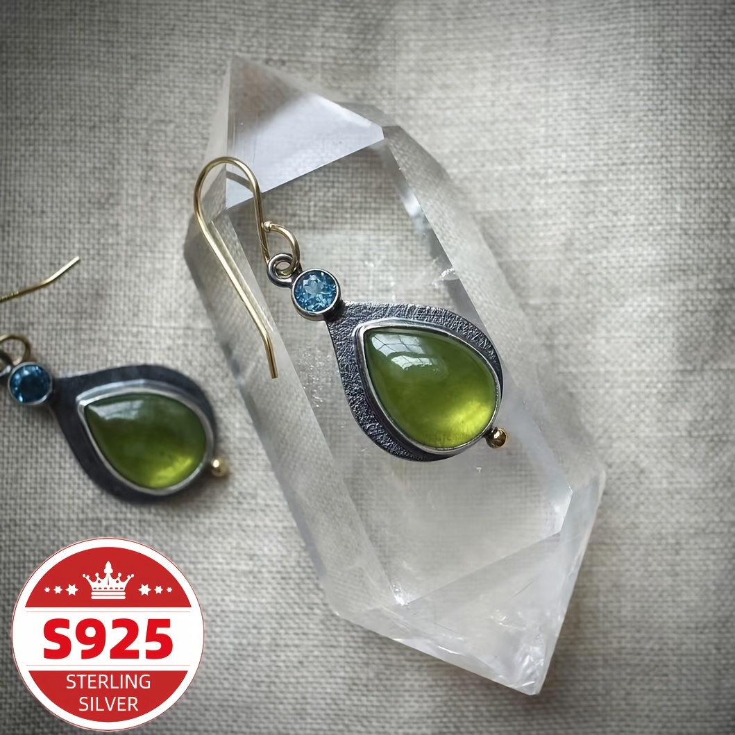 Women's S925 Sterling Silvery Inlaid Green Retro Earrings