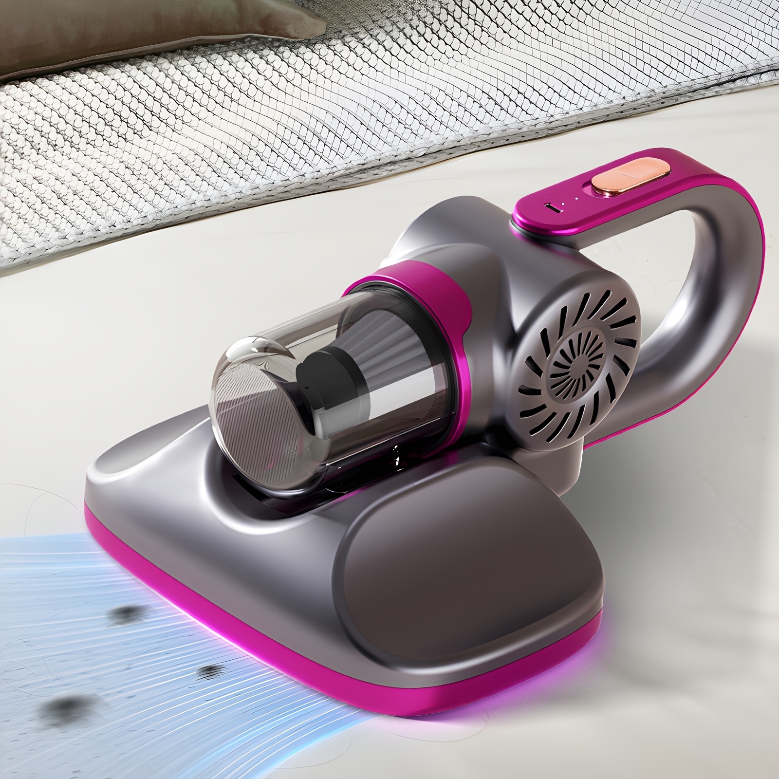 TEMU Mattress Vacuum Cleaner With 11kpa Strong Suction, 8000 Rpm Tapping For Deep Cleaning, Cordless Handheld Design, Wide Suction Port, 2 Extension Rods, Dust And Pet Hair