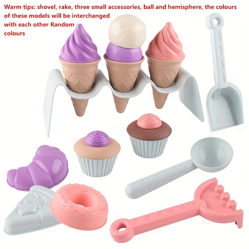 Image of 20pcs Children's Beach Random Colours Toys Ice Cream Cone Snow Tools Beach Digging Sand Tools With Storage Backpack Household Toys Play Sand Play Water Dessert Ornaments Birthday New Year Gift