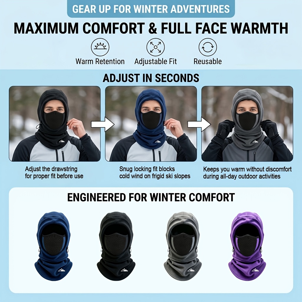 Men's Balaclava Hat, Thickened Warm Design with Drawstring