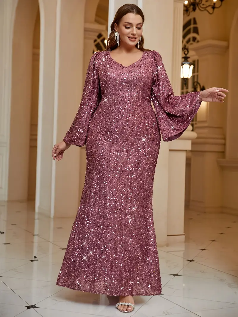 fit and flare sequin dress plus size Final Sale Plus Size Sequin BodyCon Dress in Multi-Colors