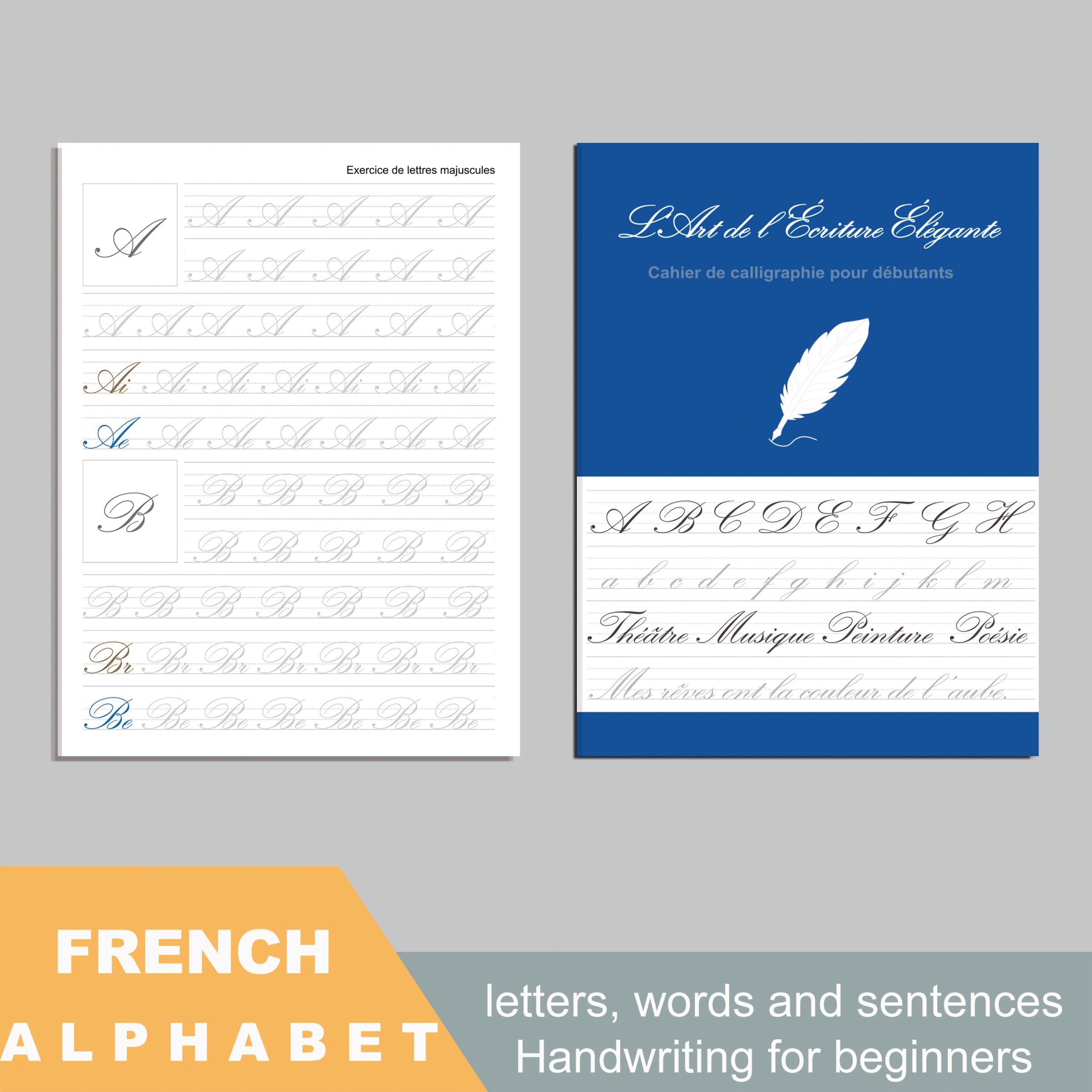 TEMU Cahier d'écriture cursive française pour débutants – 'exercices de 32 pages pour la de l'écriture française avec alphabet, et traçage de phrases