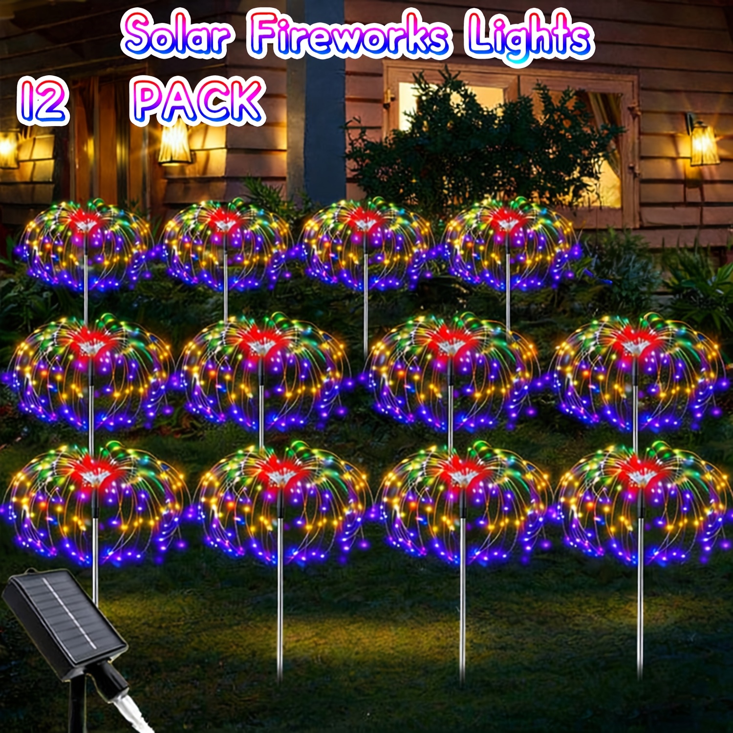 TEMU 4pack280led 12pack750led Solar Garden Decor Outdoor Lights, 8-mode Solar Firework Lights, Christmas Outdoor Solar Garden Lights Fairy Firework